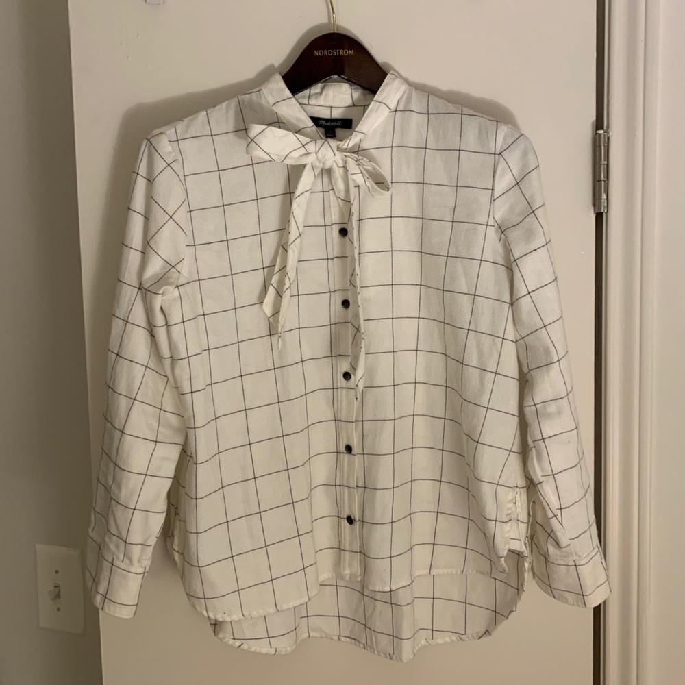 Madewell Flannel Tie-Neck Shirt in Windowpane